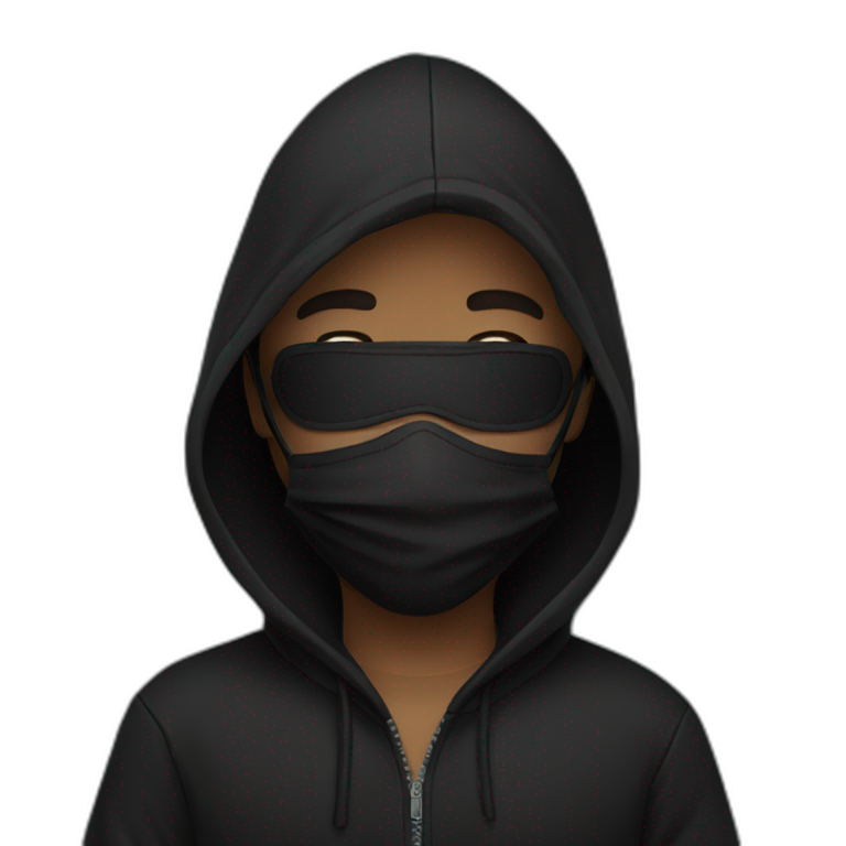 boy wear black hoodie with black mask emoji