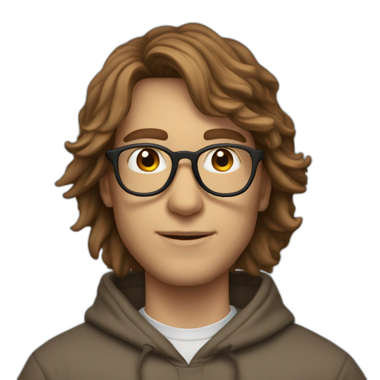 Profile white male heart face messy brown tapered hair with clear plastic glasses and hoodie emoji