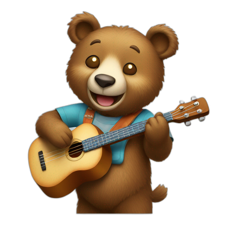 Happy bear playing ukelele emoji