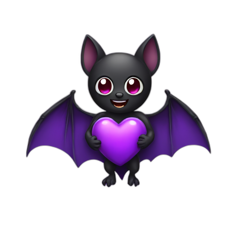 black bat holding purple heart emoji