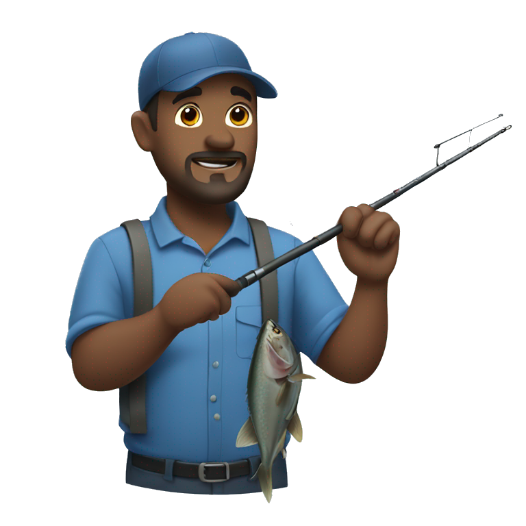manly husband holding blue fishing rod and tuna emoji