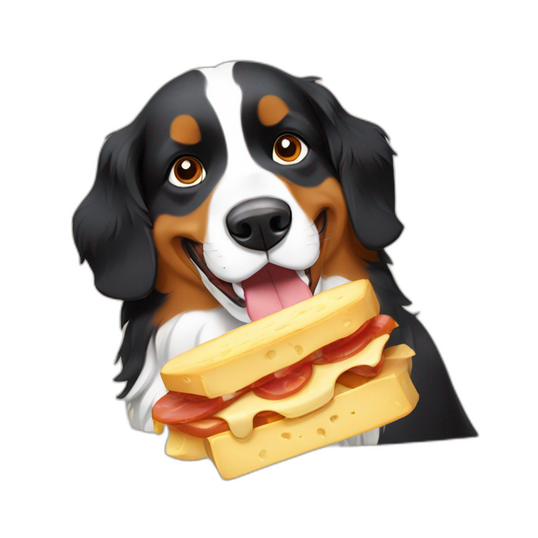 bernese dog eating raclette emoji