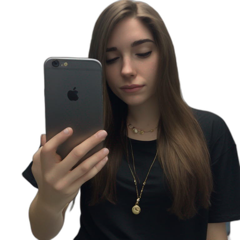 Brown-haired girl holding smartphone emoji