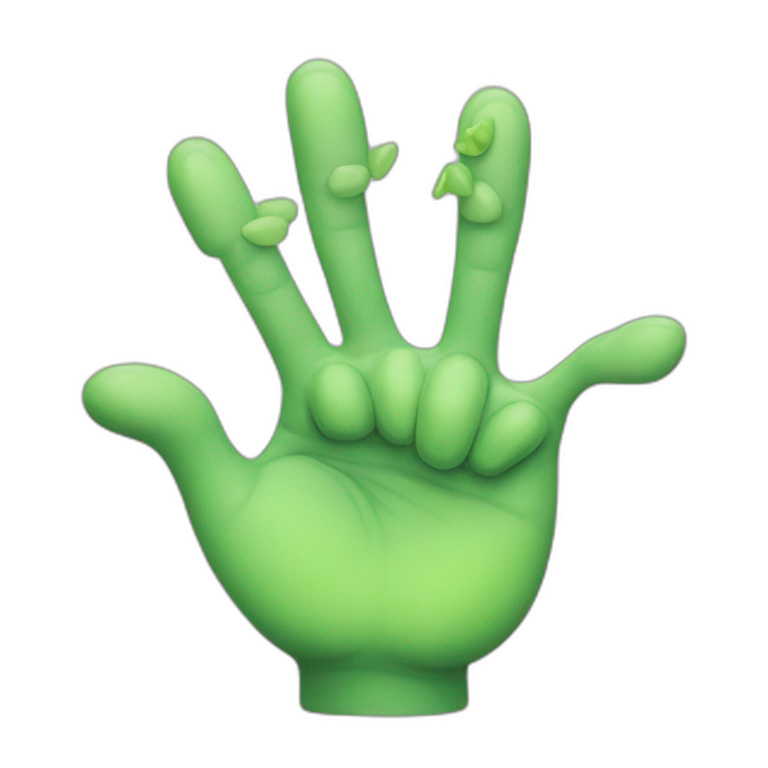 green grogu hand with 3 fingers emoji