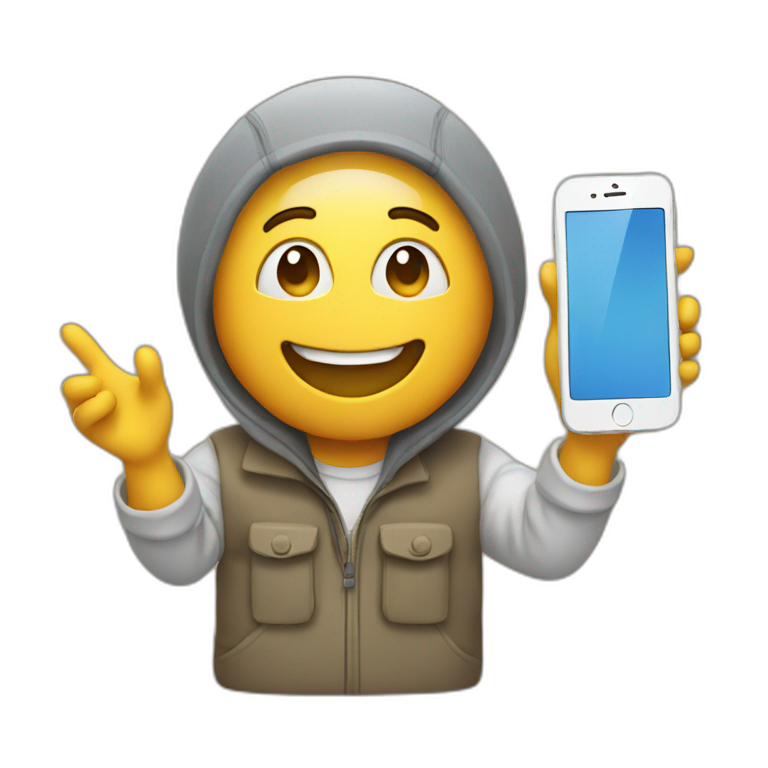 Happy person holding an iPhone emoji