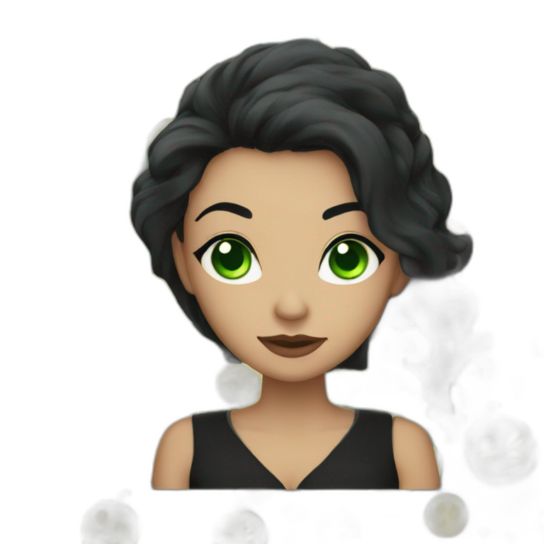 Witch with green eyes and black wavy hair emoji