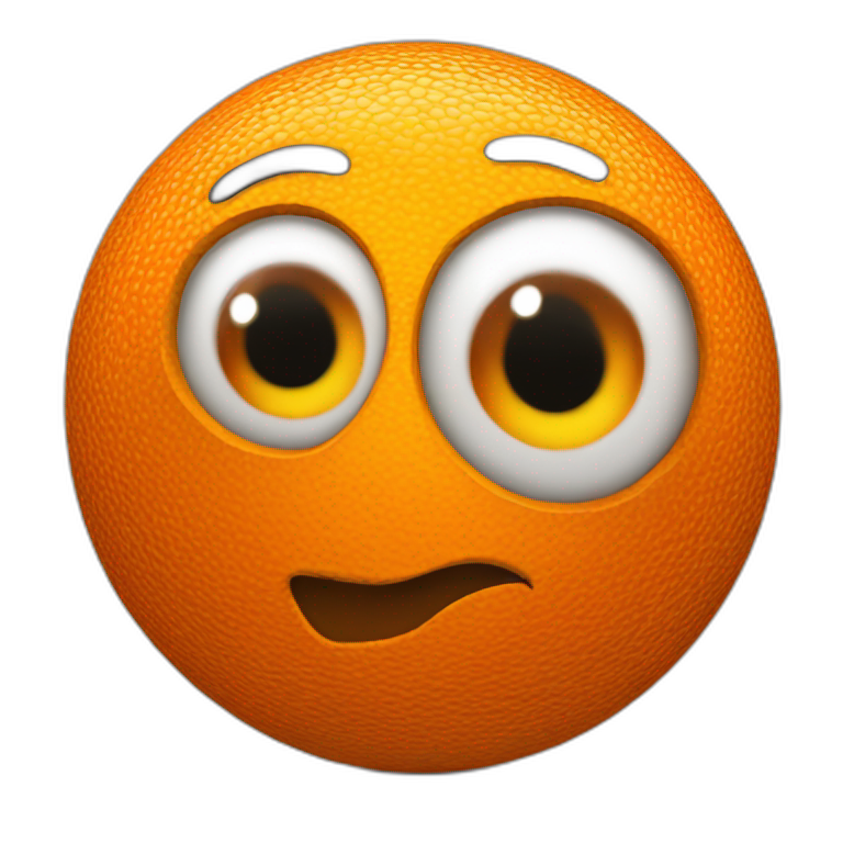 3d sphere with a cartoon orange skin texture with big kind eyes emoji
