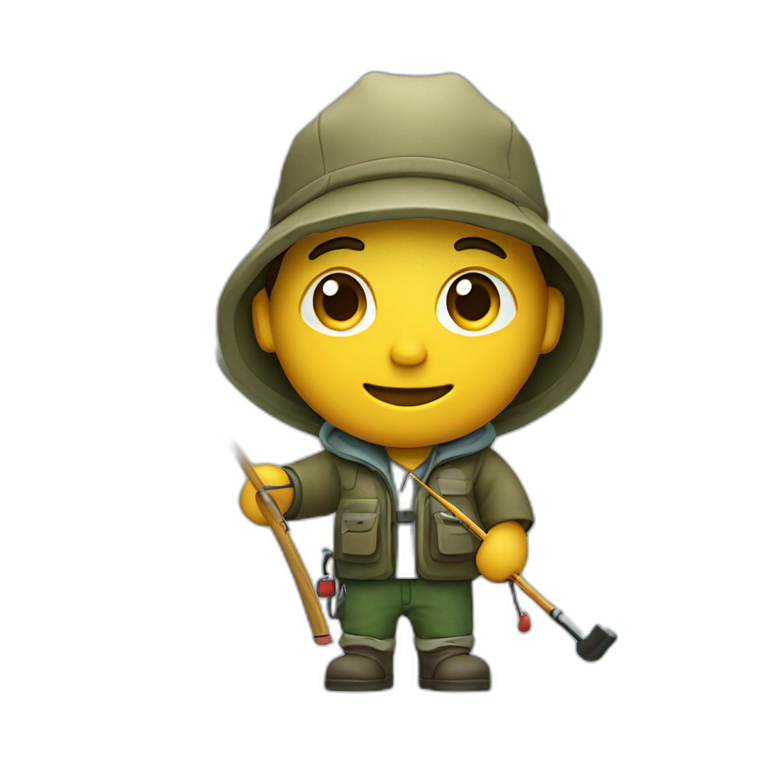 a fisherman with a fishing rod with a fish hanging on the hook emoji