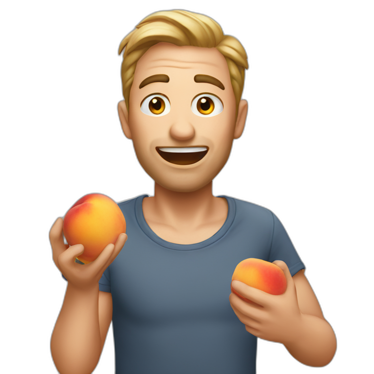 close up man eating peach slobbery emoji