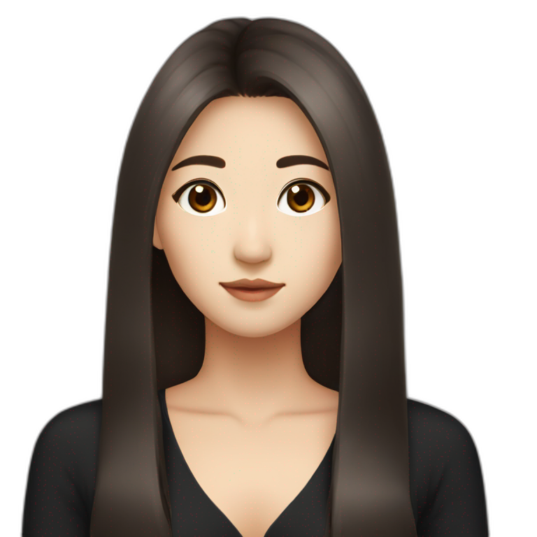 Asian girl with brown long hair and brown eyes in black dress emoji