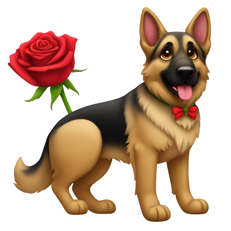 German Shepard with red rose emoji