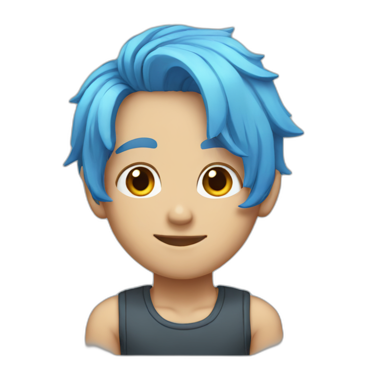 A boy modal hairstyles and it has ears buds blue hair colour  emoji