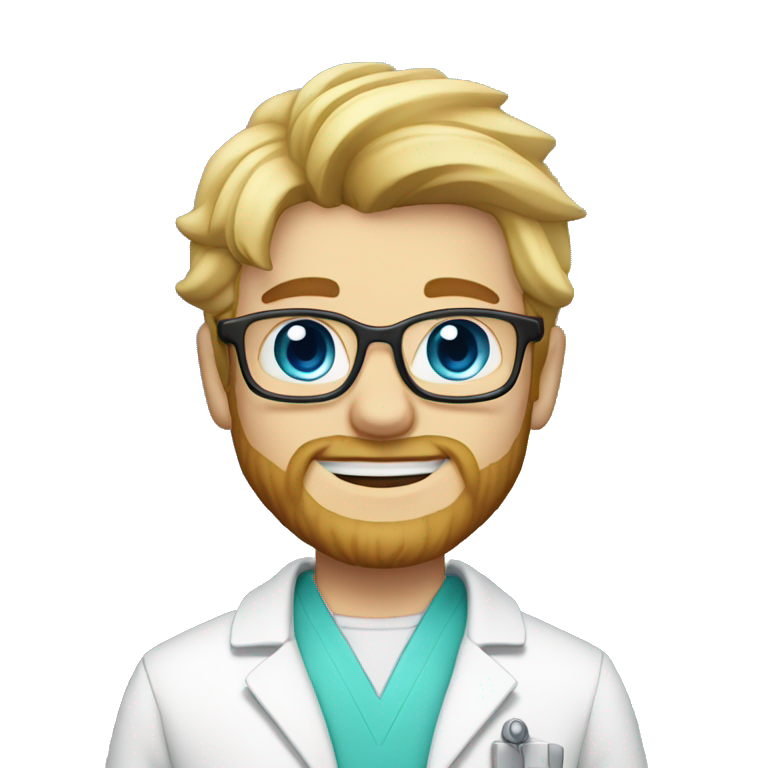 blonde dentist with fair skin, little beard, wearing a lab coat and called Leonardo Hammey emoji