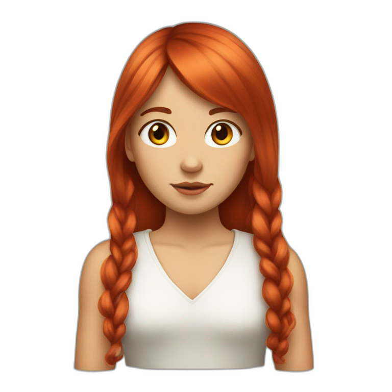 Girl with long red hair and bang and white ouchanka emoji