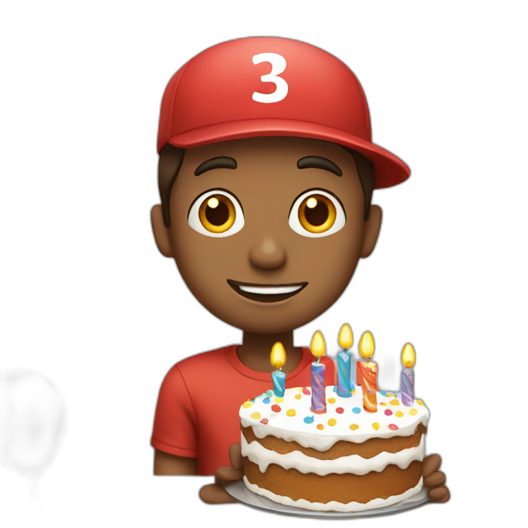 Birthday boy with cap and cake and balloons  emoji