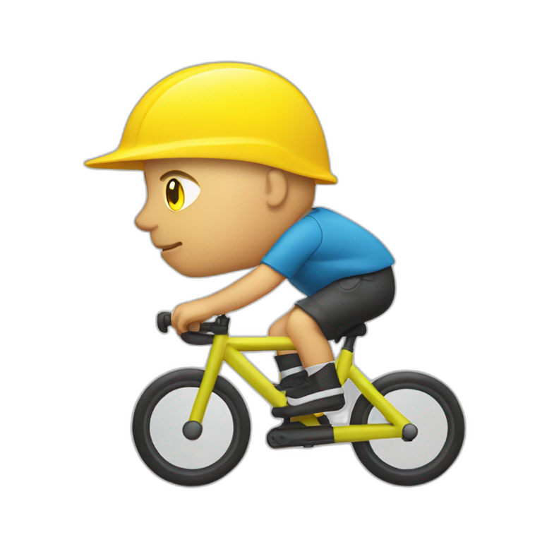a bald white man with a yellow safety vest with a yellow bicycle helmet on a trotinette emoji