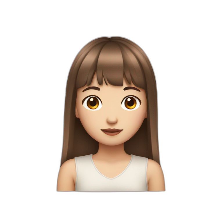 Girl with brown hair bangs and Asian eyes emoji