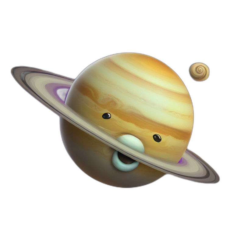 planet Saturn with a cartoon sleepy snail face emoji