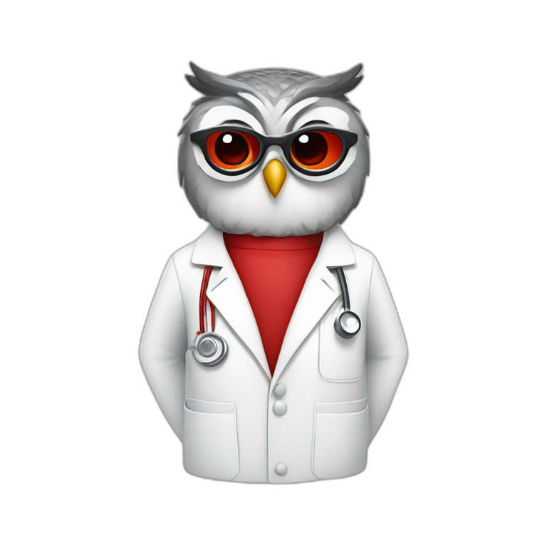 owl with red glasses and doctor's coat emoji