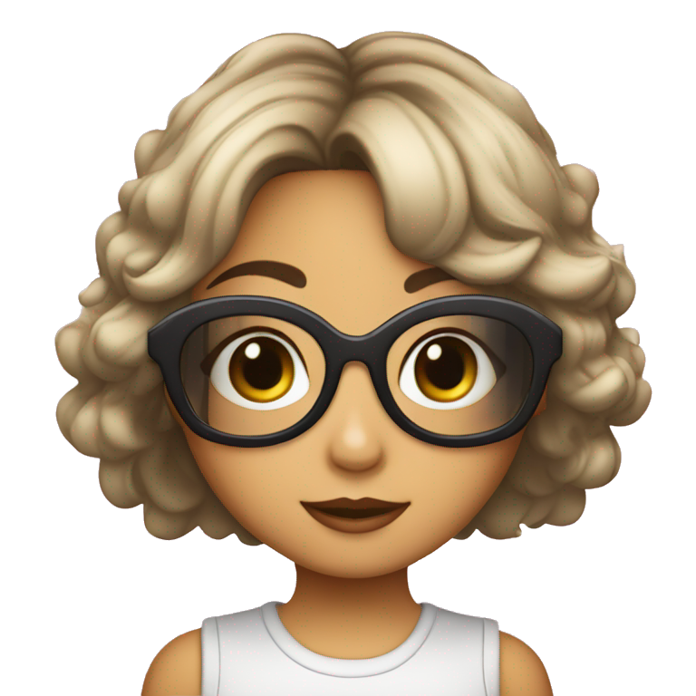 Niña pelo corto morena con gafas emoji