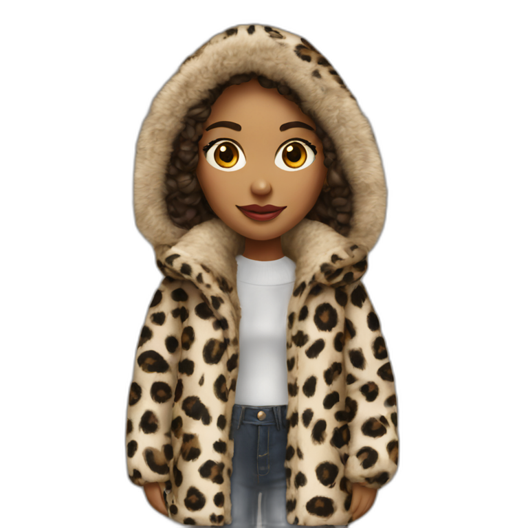 Winter girl in print leopard coat emoji
