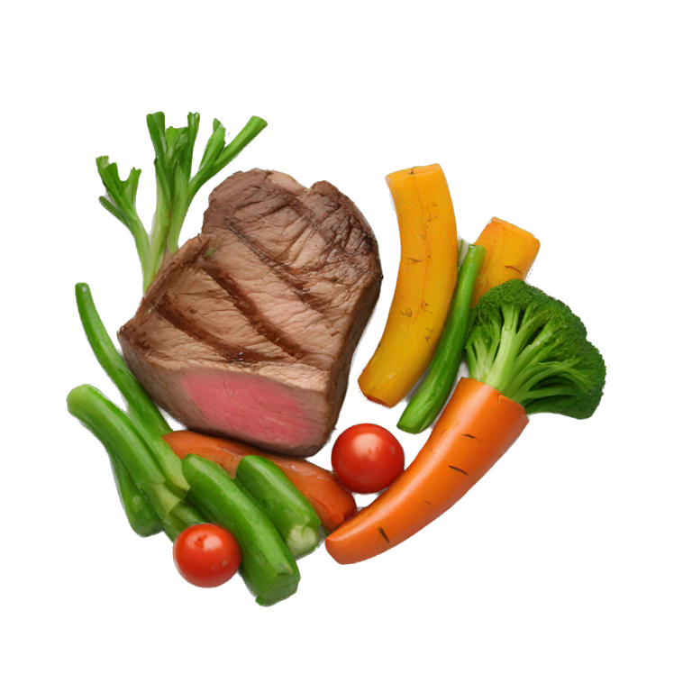 cooked steak and veggies on a plate emoji