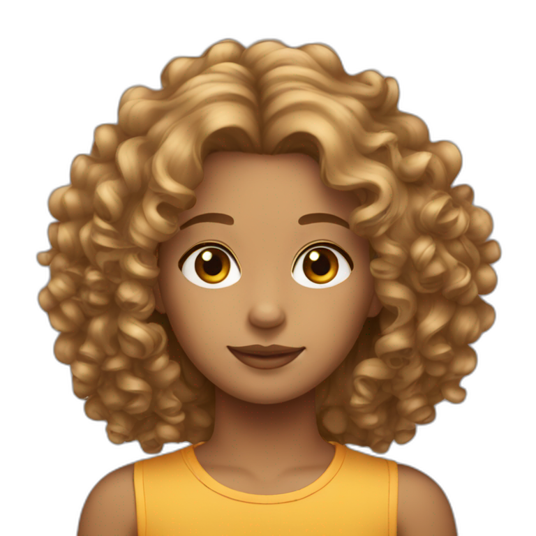 Curly hair middle part tan emoji
