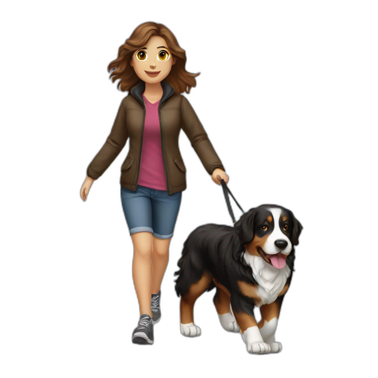 brown-haired-woman-walking-bernese-dog emoji