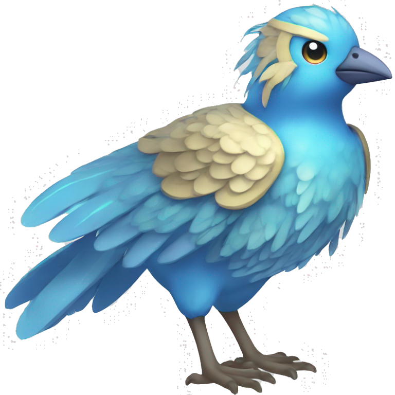 Wet Cool Cute Fantasy legendary blue bird water-type-Hydro-Phoenix-avian Fakemon full body emoji