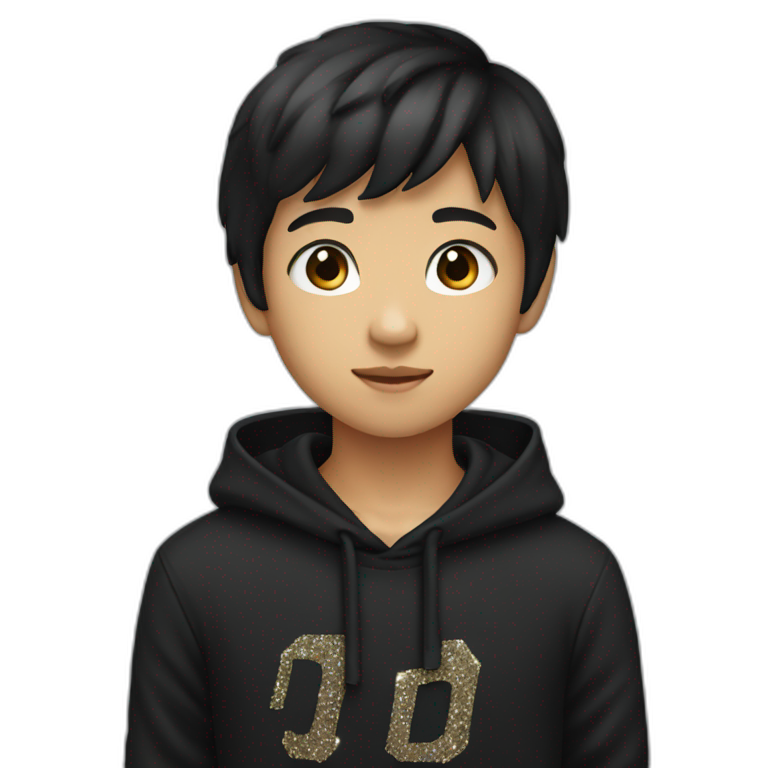 asian boy with black hoodie with glitter letter D  emoji