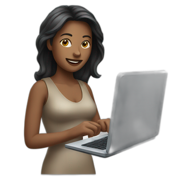 woman with computer and iphone emoji