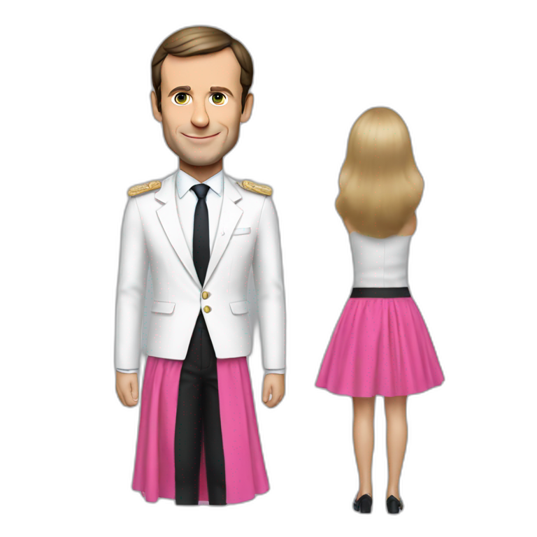Emmanuel Macron with a pink skirt emoji