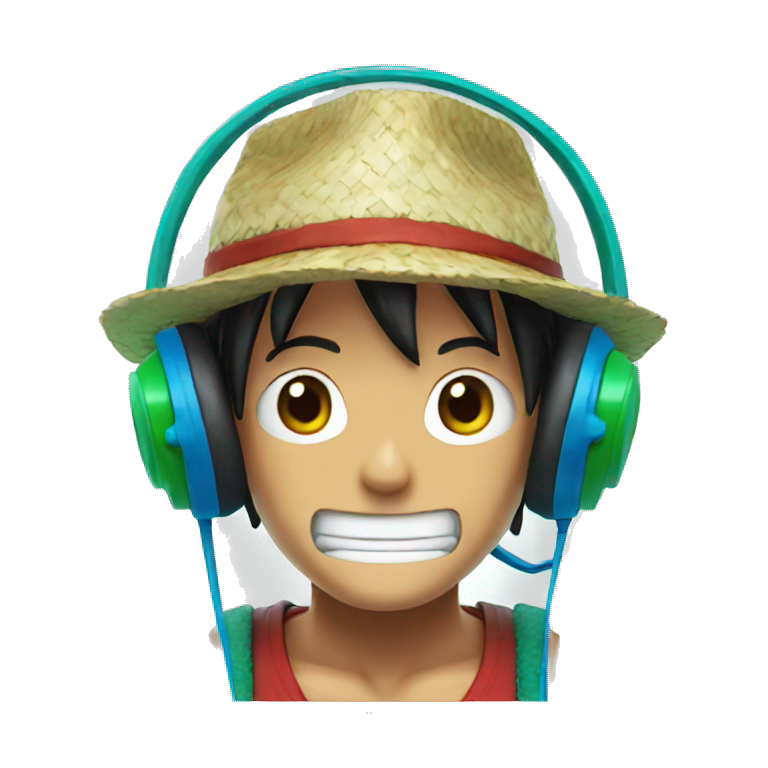 Luffy with blue green headphones emoji