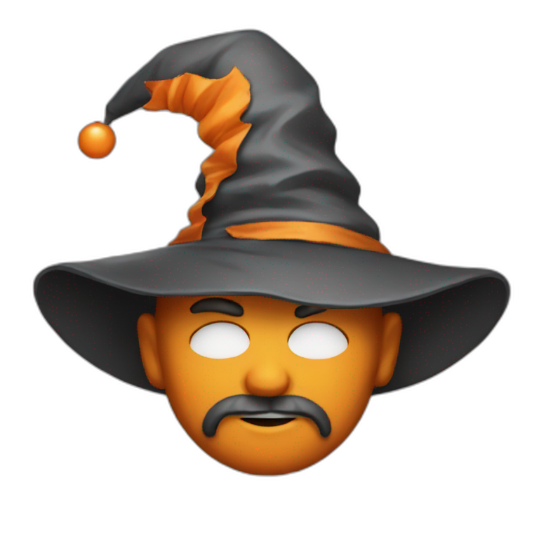 portrait of a wizard of Sillyness, with an orange hat emoji