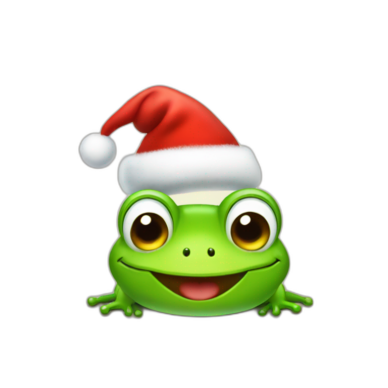 Happy frog with a christmas hat emoji