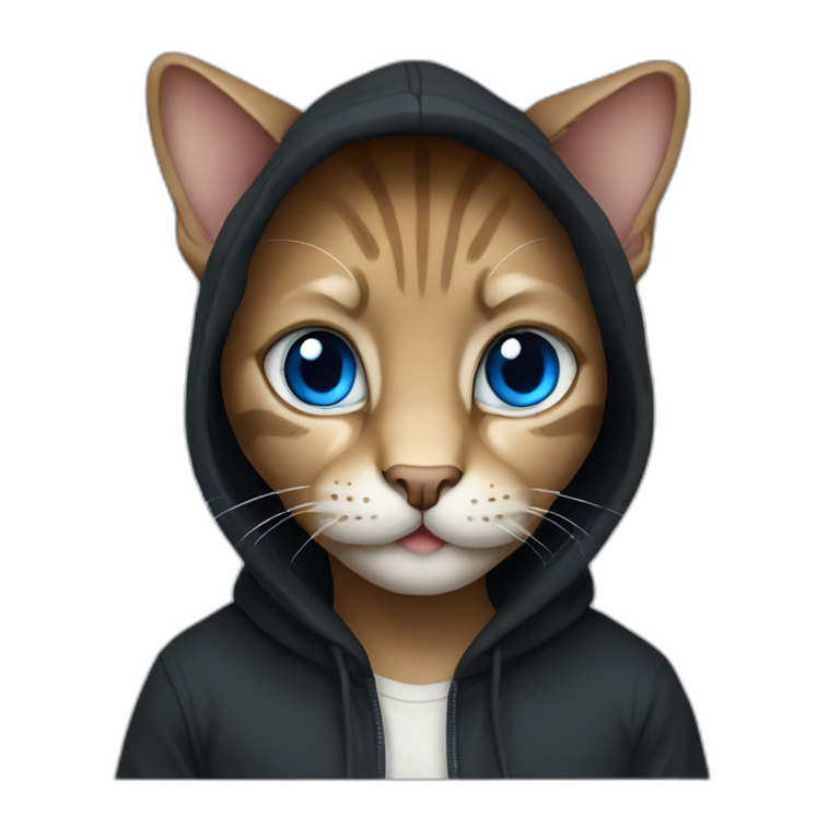 Cat in  black hoodie blue eyes programmer emoji