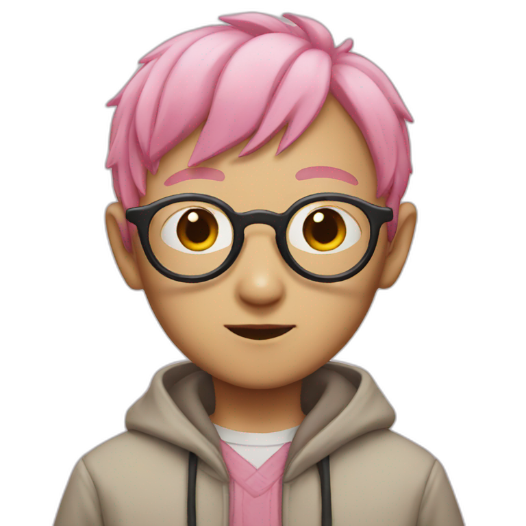 asian dobby with pink hair and glasses emoji