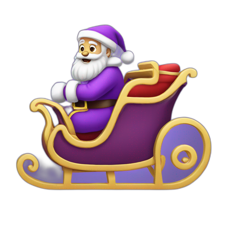 Santa Claus dressed in purple with his sleigh emoji
