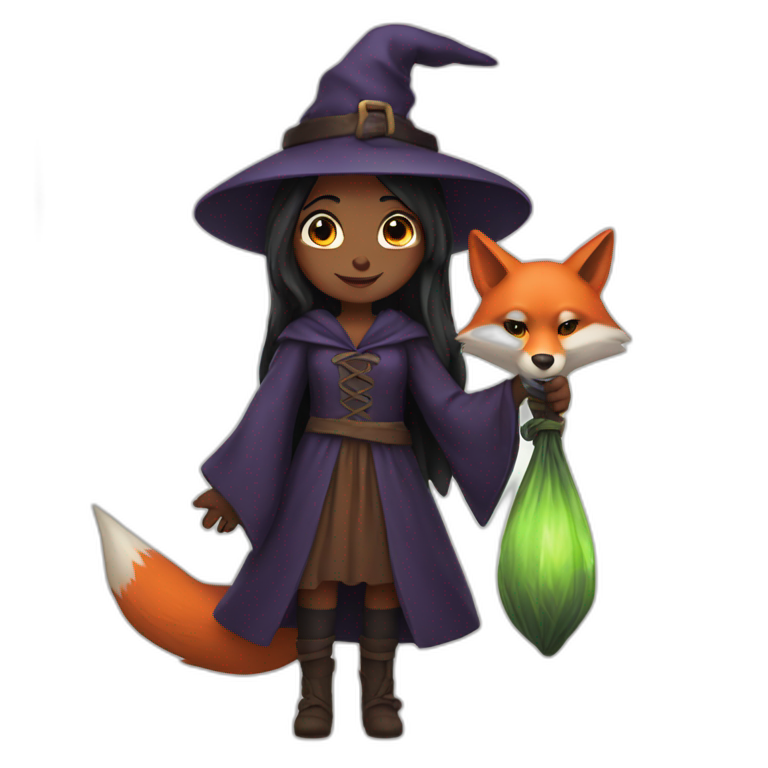A witch with a fox in her arms emoji