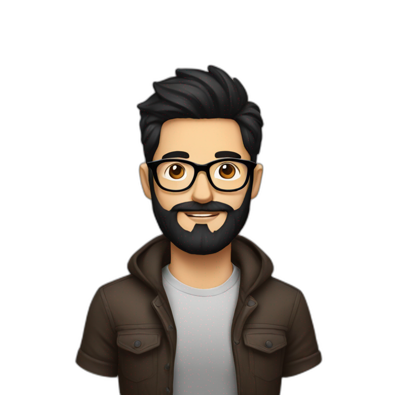 Hipster with black hair, beard and glasses drinking cappuccino   emoji