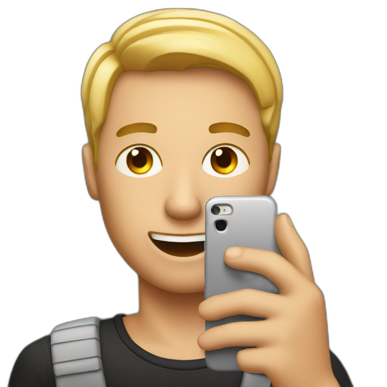 Men take picture with phone camera flash emoji