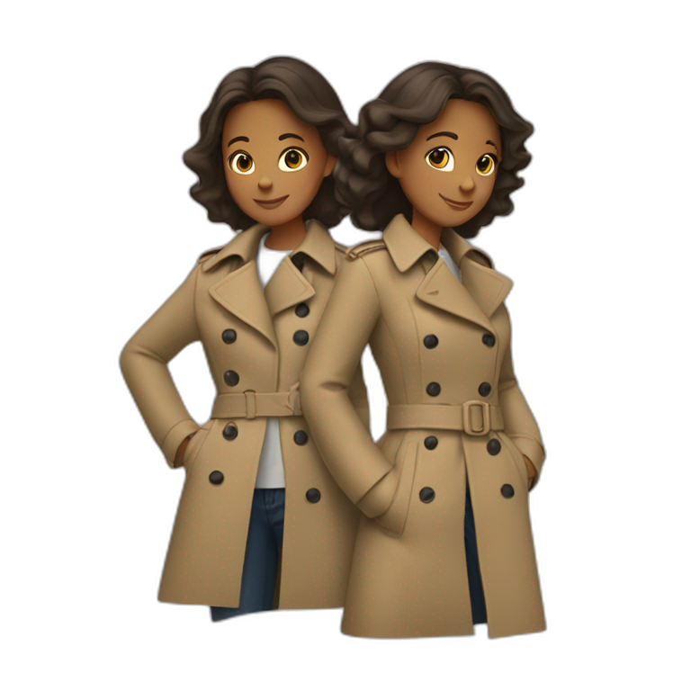 Two girls  shoulders riding in one trench coat emoji