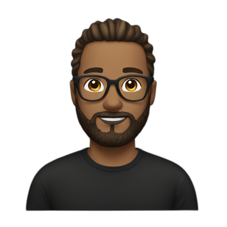 White Man with clear glasses brown hair and a black tshirt and a man bun and beard emoji