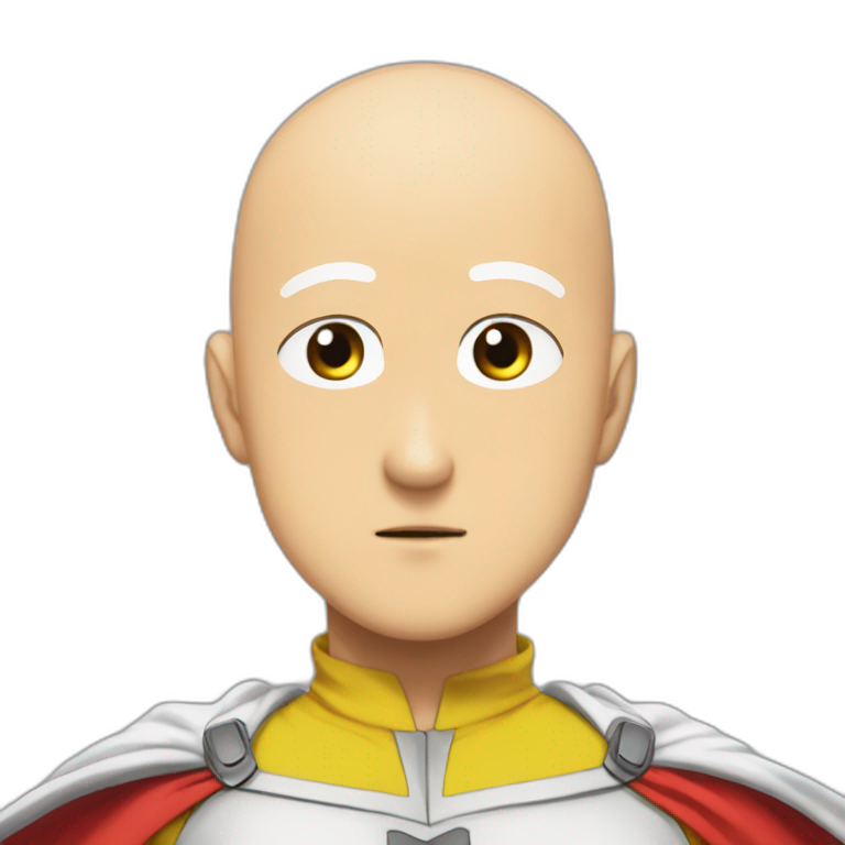 ultimate extreme anime bald one punch man with red cape and yellow costume emoji