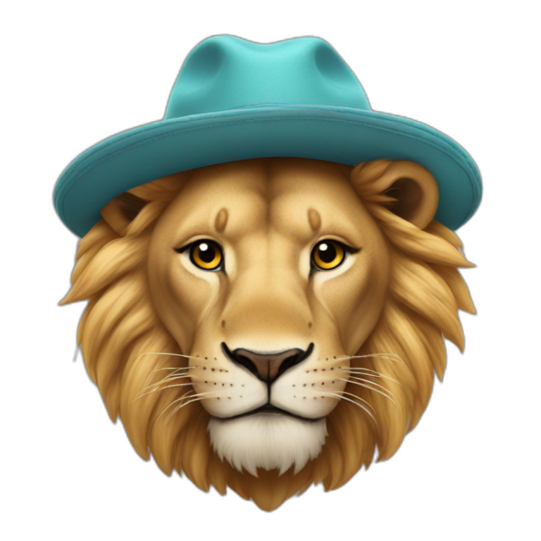 A lion wears a hat with a Tik Tok logo on it  emoji