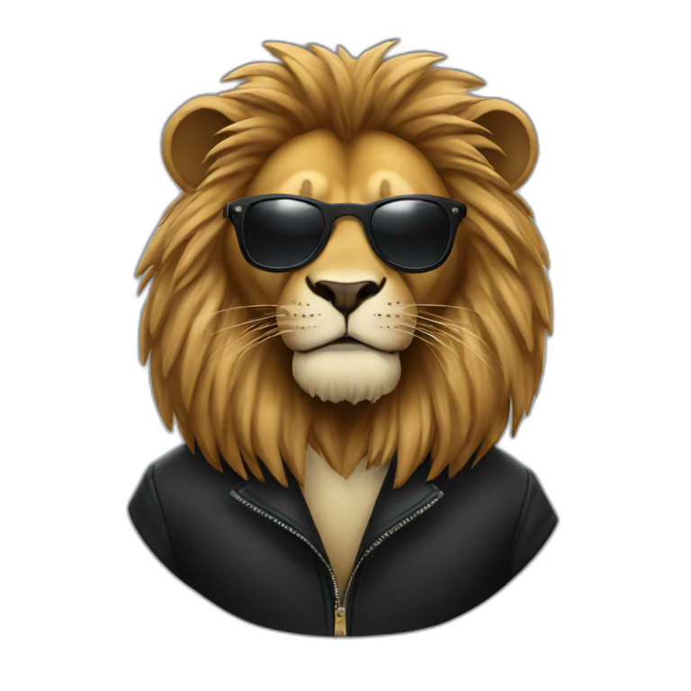 Lion with sunglasses wearing black coat emoji