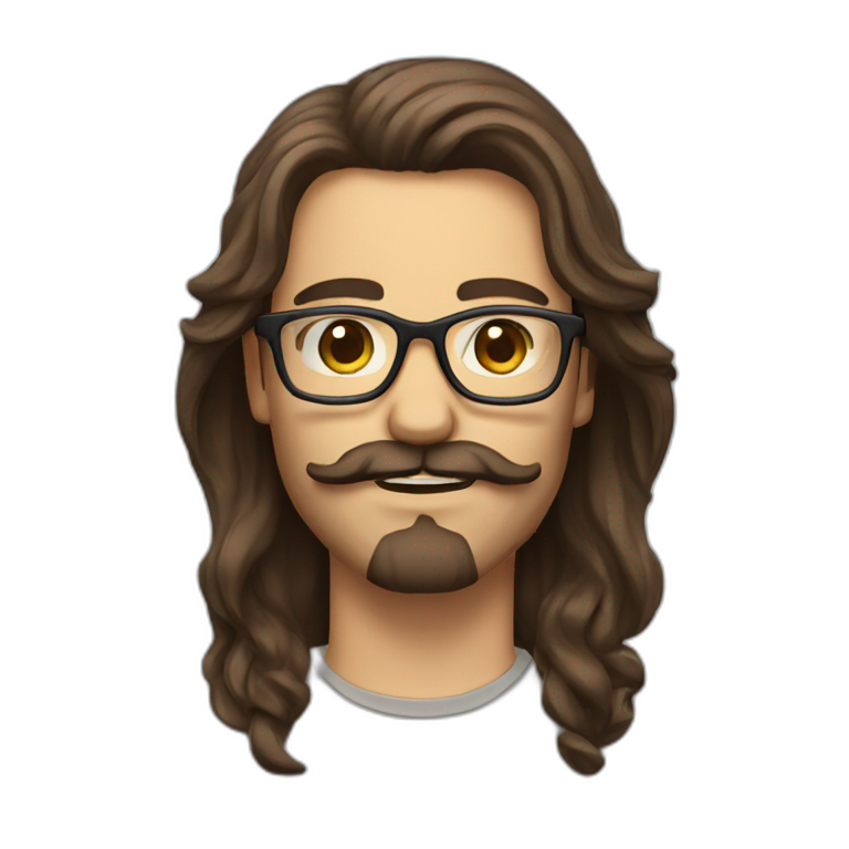 man long brown hair with glasses beard and moustache emoji