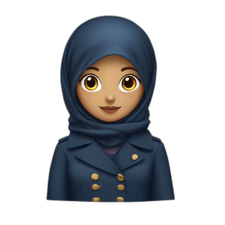 muslim girl with hijab and navy blue trench coat emoji