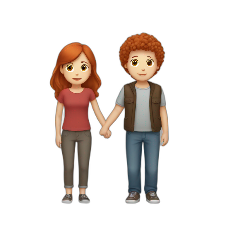 red-haired woman holding hands with brown-haired boy emoji