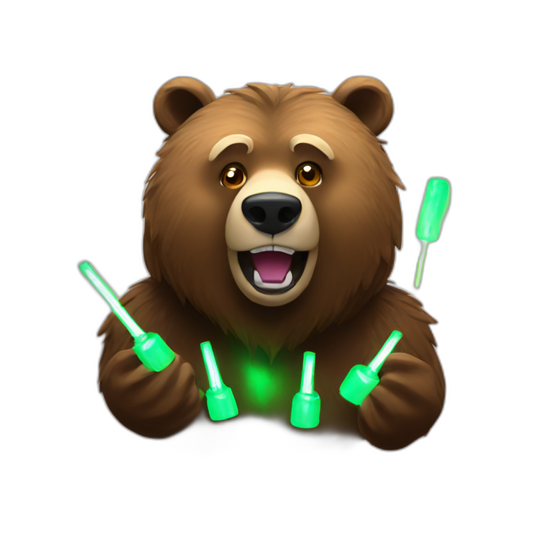 Grizzly with 2 glow sticks emoji